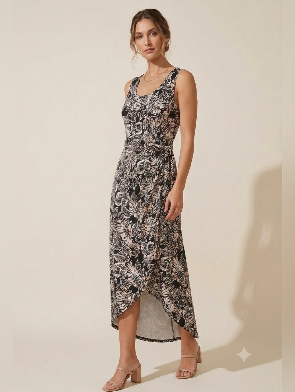 Tribal Femme Tropical Leaf Faux Wrap Maxi Dress Size P/S Sun Dress Resortwear